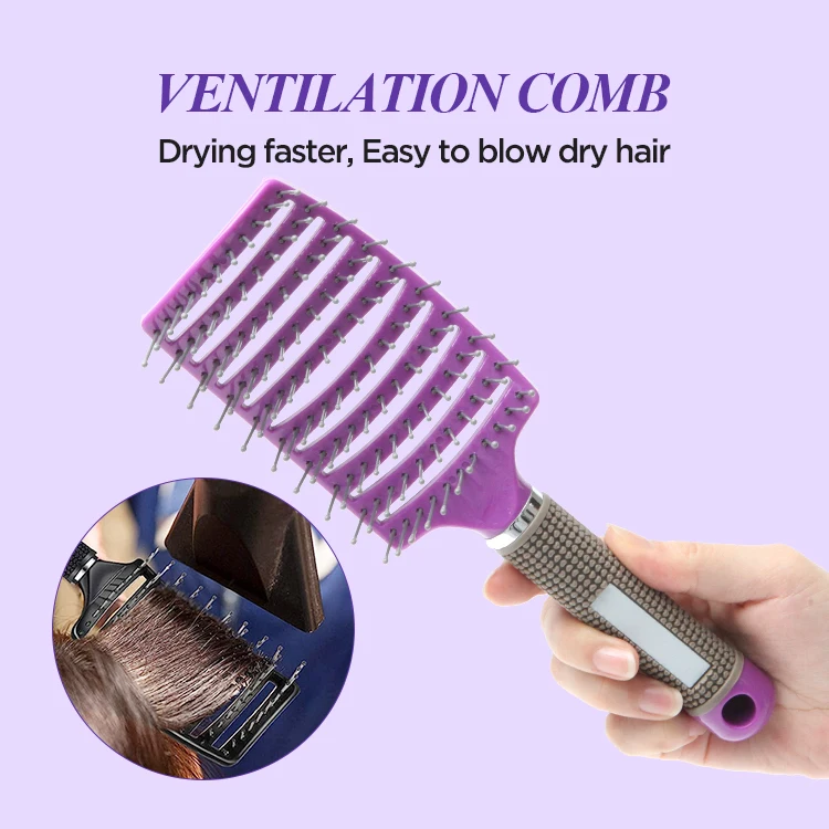 Factory Direct Sale Curved Vented Detangling Hair Brush Hair Scalp Massage Comb Hollow Design Bristle Nylon Hairbrush