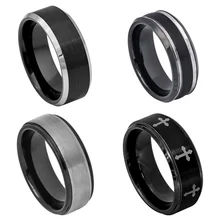 Ouyuan jewelry wholesale men black plated tungsten men ring with step wedding band simply men fashion jewlery