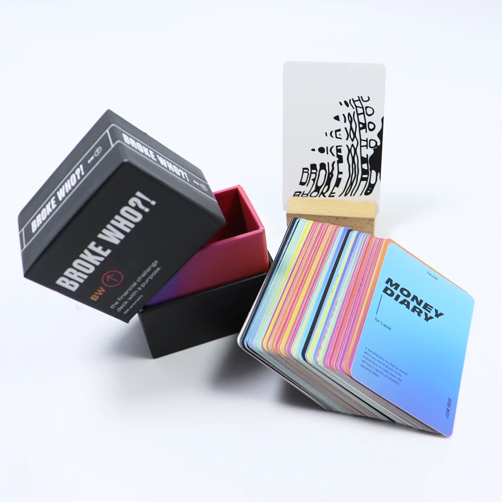 Custom Adult Party Question Challenge Game Card Printing Positive Daily Playing Financial Debt Card Deck with Lid and Base Box