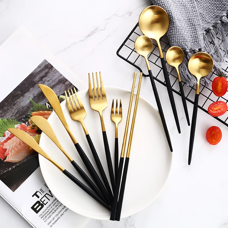 Mate Black Gold Cutlery Set - Elegant Wedding Flatware
