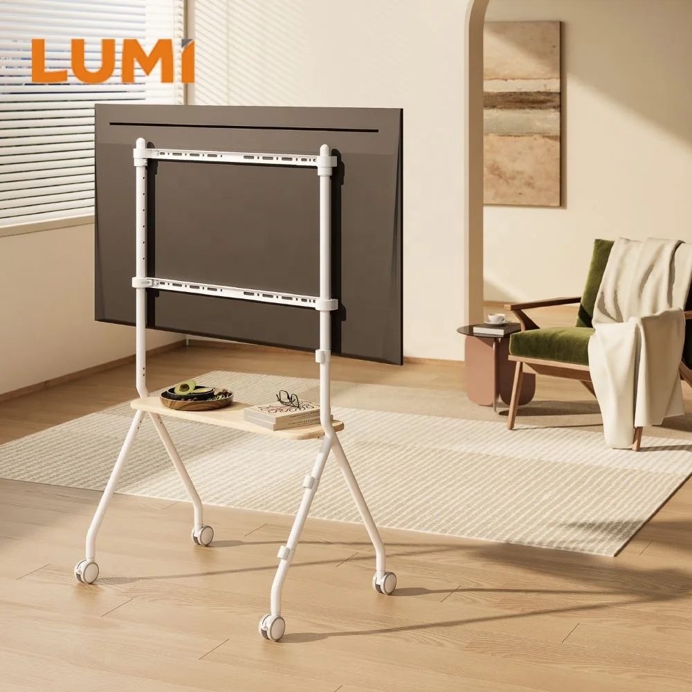 ECOTINY Supporto TV con ruote, cavalletto, carrello TV mobile per TV da 49-80 pollici fino a 50 kg, supporto TV portatile con ruote per ufficio, scuola e casa, bianco
