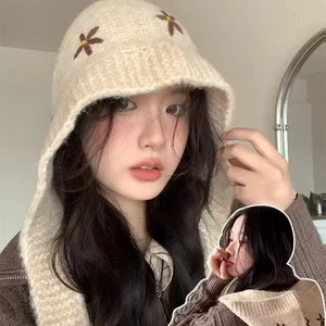 New Double C Wool Knitted Hat for Winter Warm Ear protection Pullover Hat All-match Headwear Wholesale Cold-proof Hat