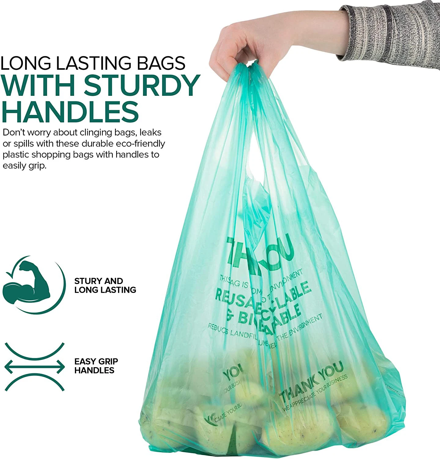 [1000 Pack] Reusable Plastic T-Shirt Bag Eco Friendly Grocery Shopping  Thank You Recyclable Trash Basket Bags