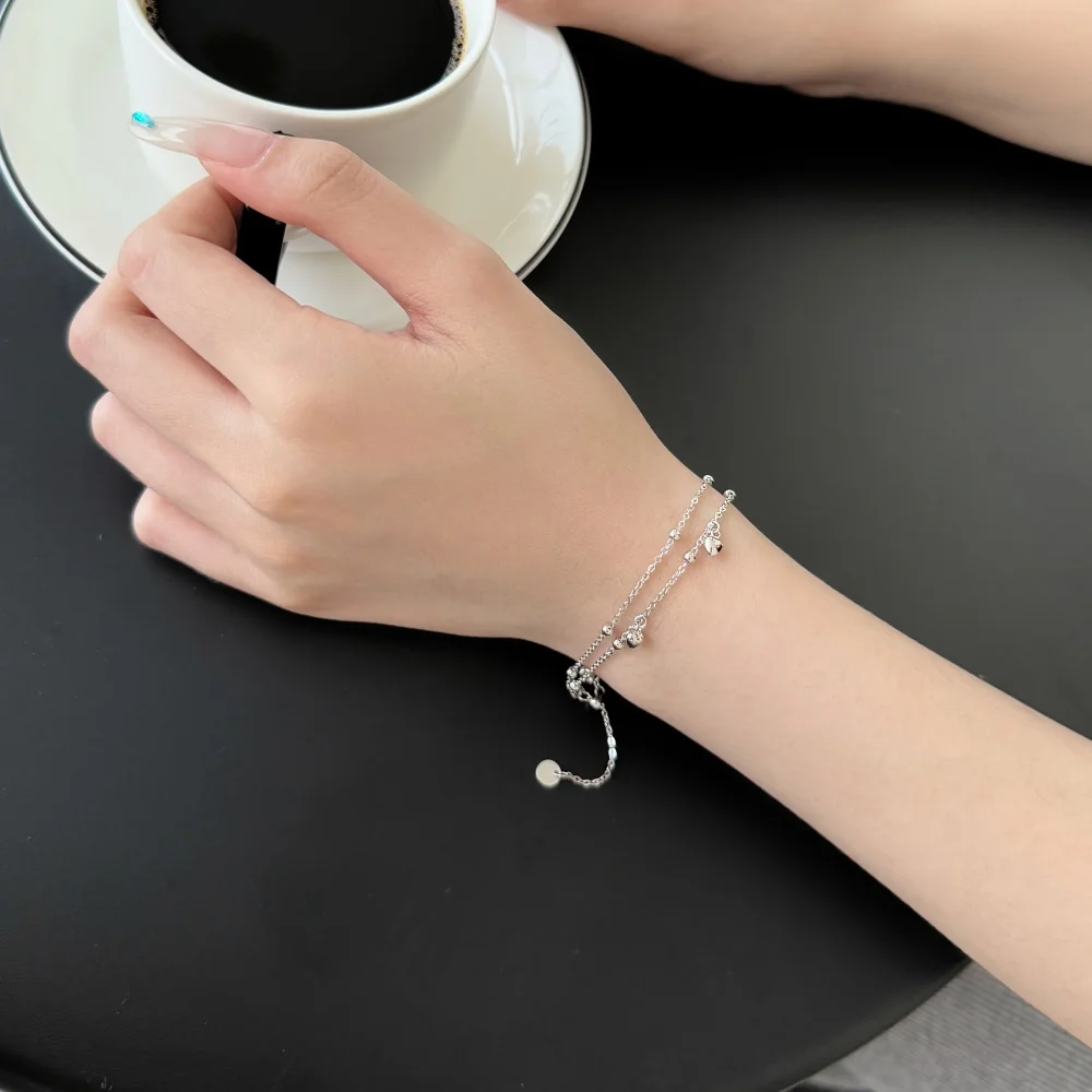 KAKODIY rhodium 18K gold plated chain bracelet for women stackable 925 Sterling Silver heart bracelet adjustable exquisite jewelry detail 7