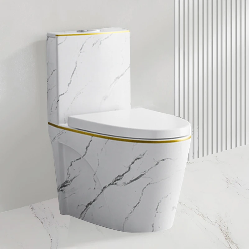 Modern White Marble Gold Black Line Design Bathroom Wc Water Closet
