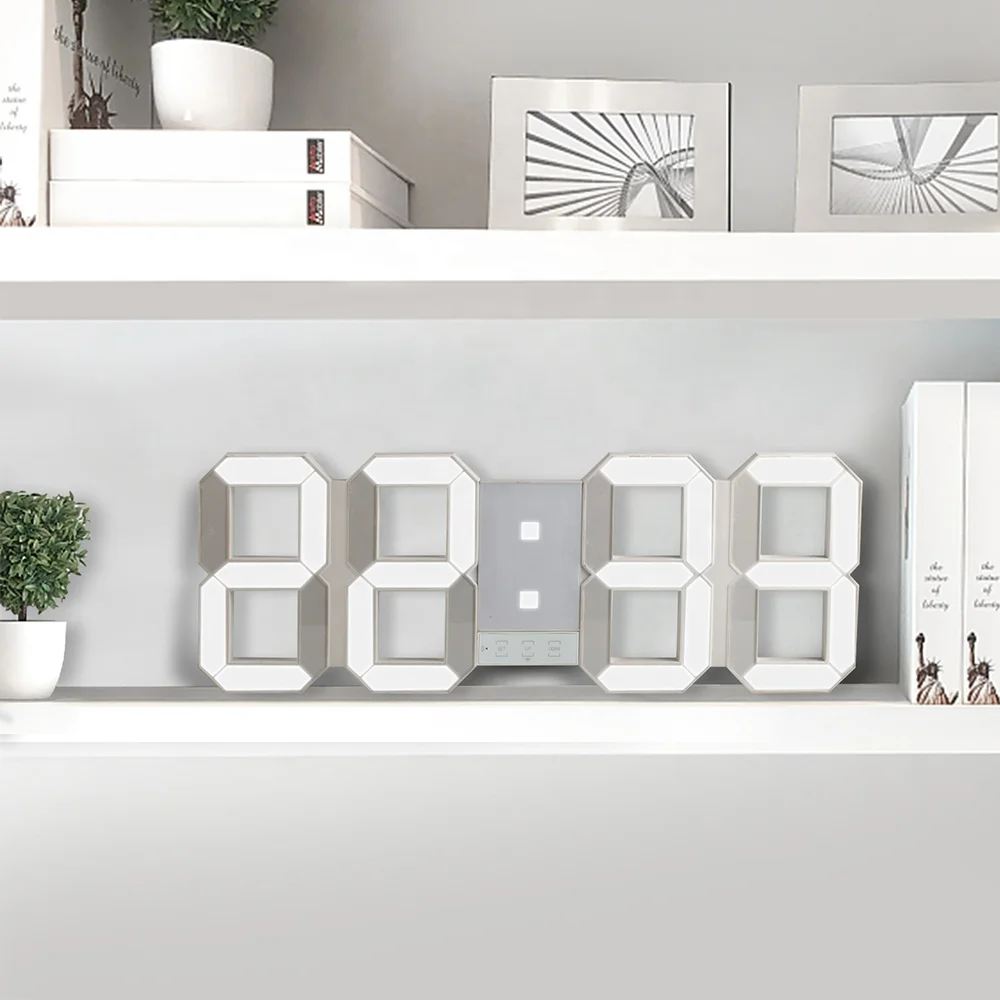Big Size 17 Inch 3D Digital LED Alarm Wall Clock with Light Level and Night Time Mode ET524