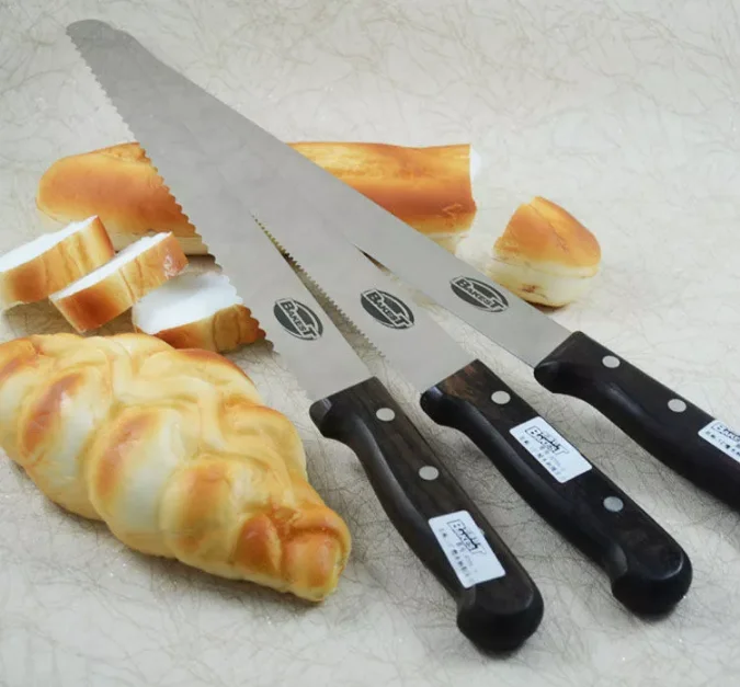 Baket Wood Handle Smooth Blade Small Tooth  Bread  Cake Dessert Tools Cake Knife 10" 12" 14"Sandalwood Handle Cake Cutter