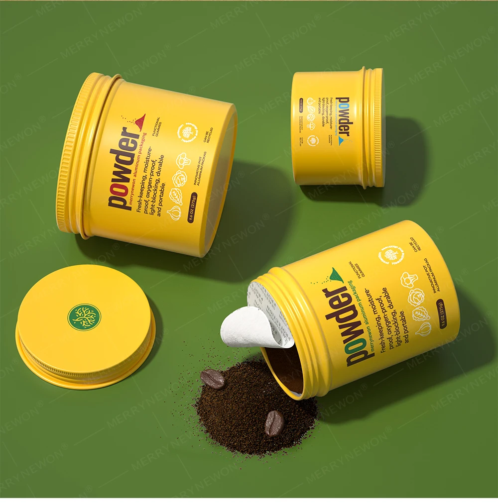 250ml-500ml Capacity Metal Packing Tin Containers 30g-150g Aluminum Packaging Tins for Coffee Matcha Powder Tea Milk Snacks