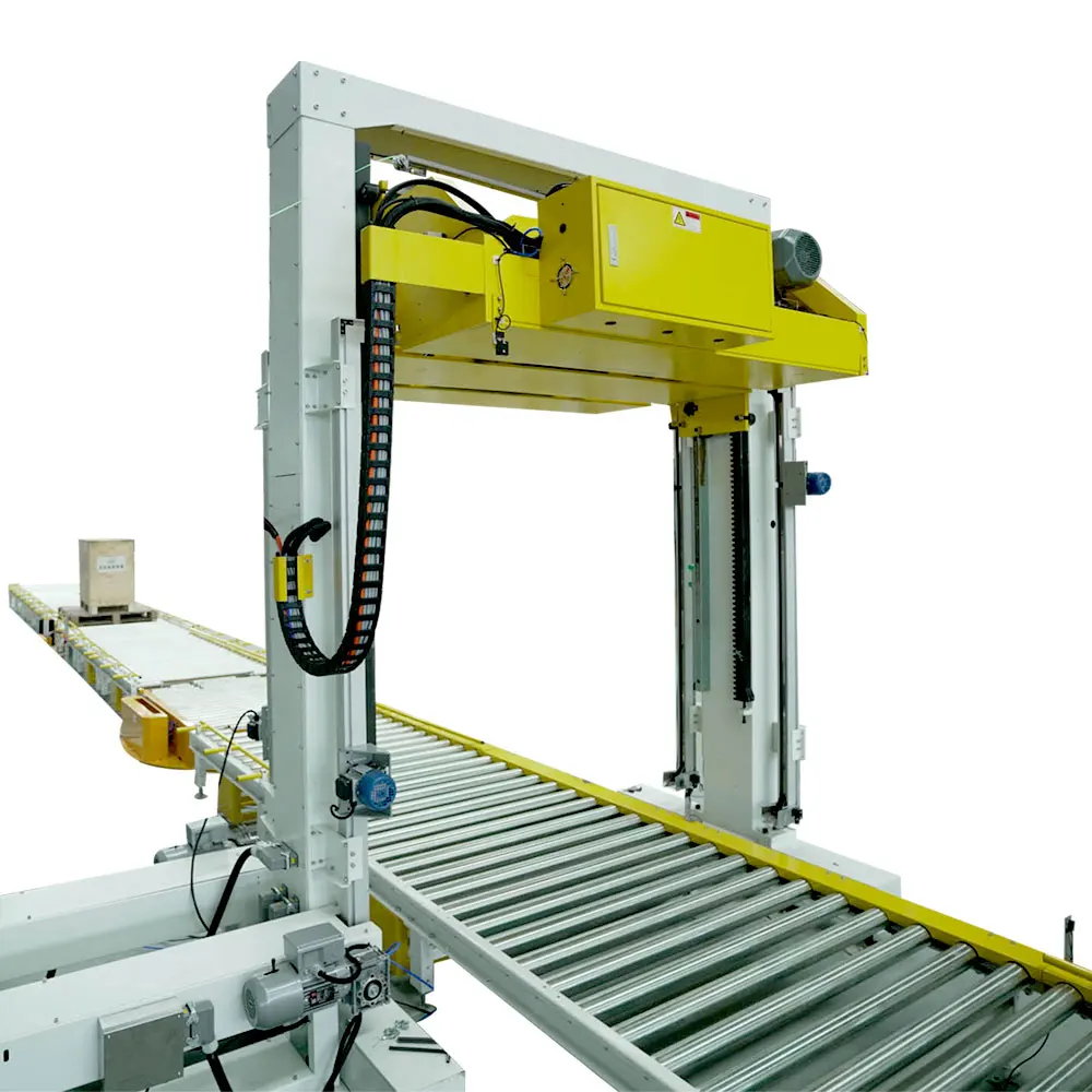 Automatic Pallet Packing System Film Stretch Wrapping Machine and Strapping Machine With Double Strapping Head Top Press
