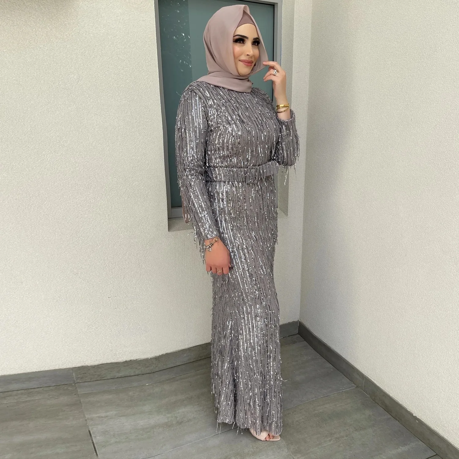 glitter dress muslimah Muslim long sleeves glitter sparkling lace ball gown skirt wedding dre –  Anna's Couture Dresses main image 0