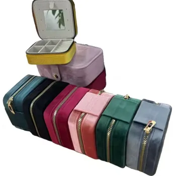 Velvet Jewelry Boxes for Girls Women Jewelry Earring Ring Necklace Square Box With Mirror Portable Storage Case Packing Box