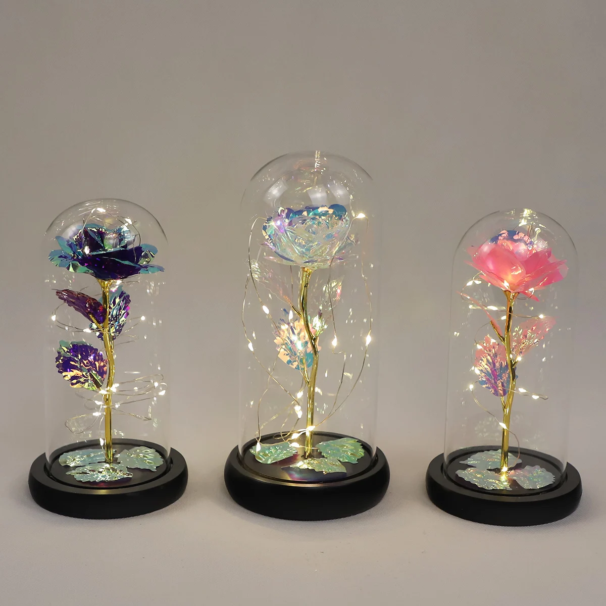 led light christmas glass domes light crafts clear glass cloche dome with flower for sale galaxy rose flower gifts for women