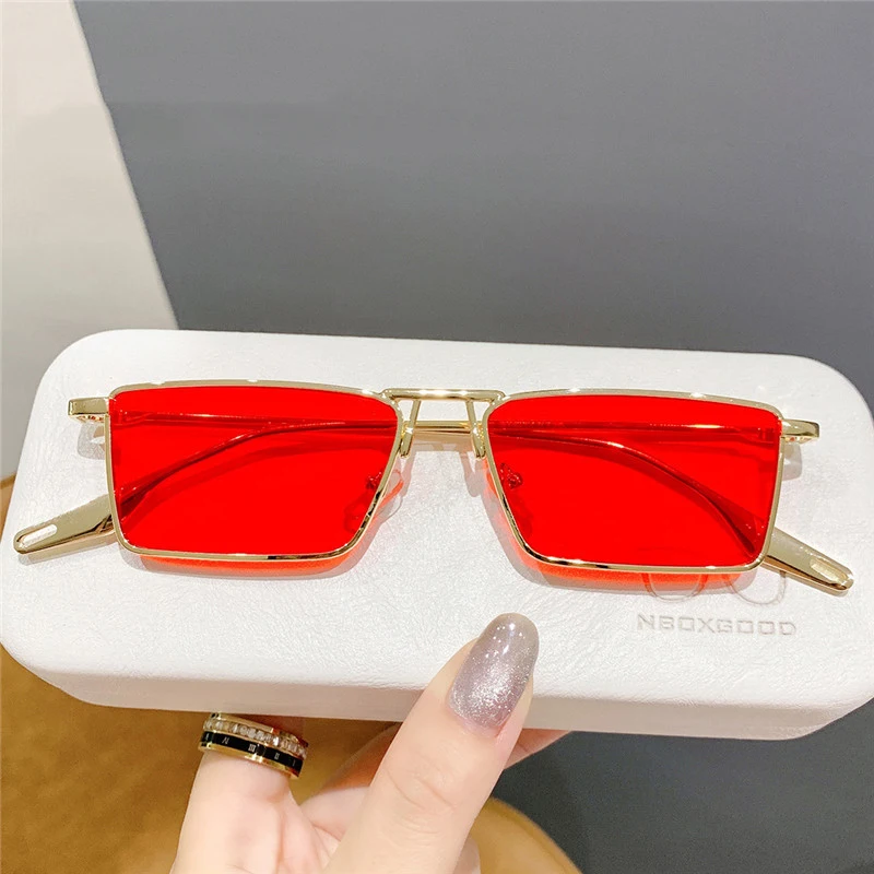 High Quality Candy Colors Small Rectangle Sunglasses Men Women Classic Gold Black Lens Metal Square Vintage Frame Eyewear UV400