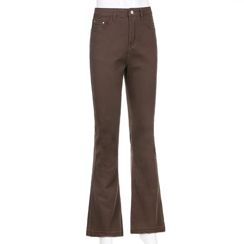 Vintage Basic Brown Y2K Denim Jeans Women Streetwear