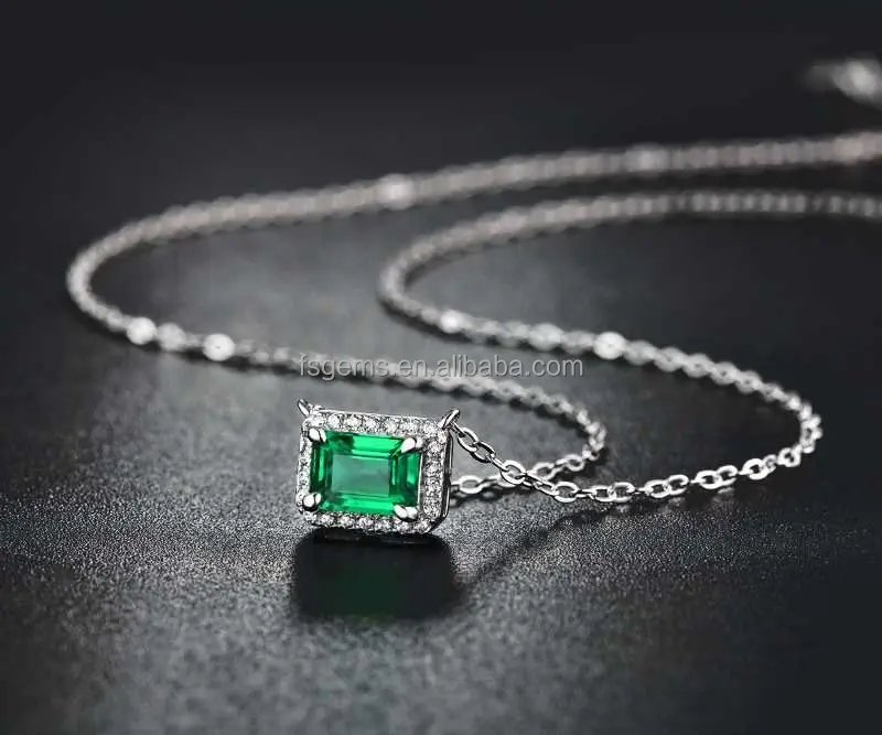 2021 Luxury Jewelry S925 Silver Emerald Pendant Lab Grown Emerald Stone  for WOMEN'S Pave Setting Gift Party
