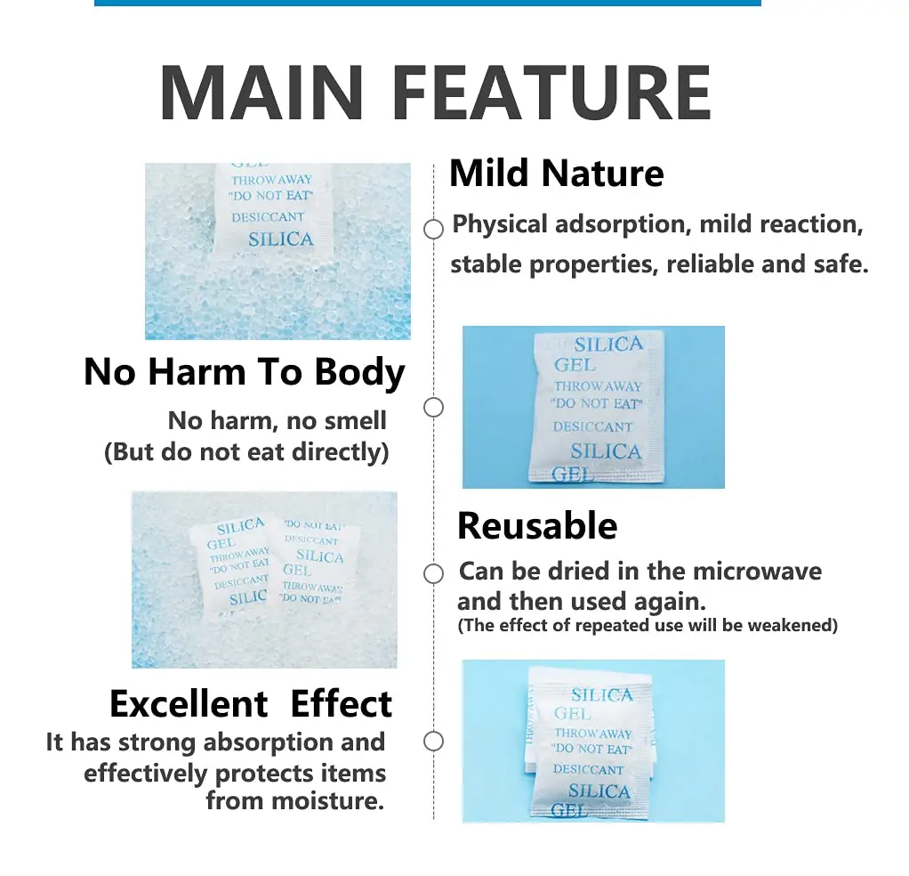 Silica Gel Packets Food Grade Storage Canister Bead Bag 0.5g 1g 2g 5g