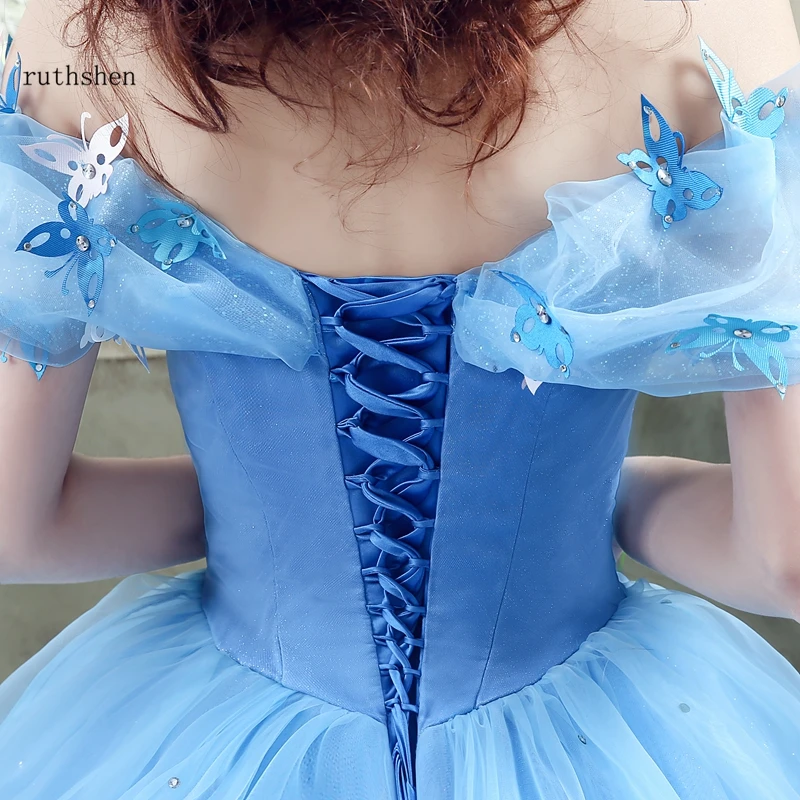 vestido de bola princesa off-ombro cinderella azul casamento vestido  nupcial com espartilho traseiro