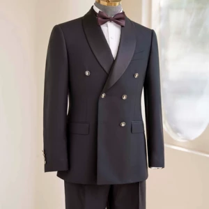 Haute Couture Men's Single Breasted Wedding Suit High Quality Wool V-Neck Collar Bespoke Design for Plus Sizes
