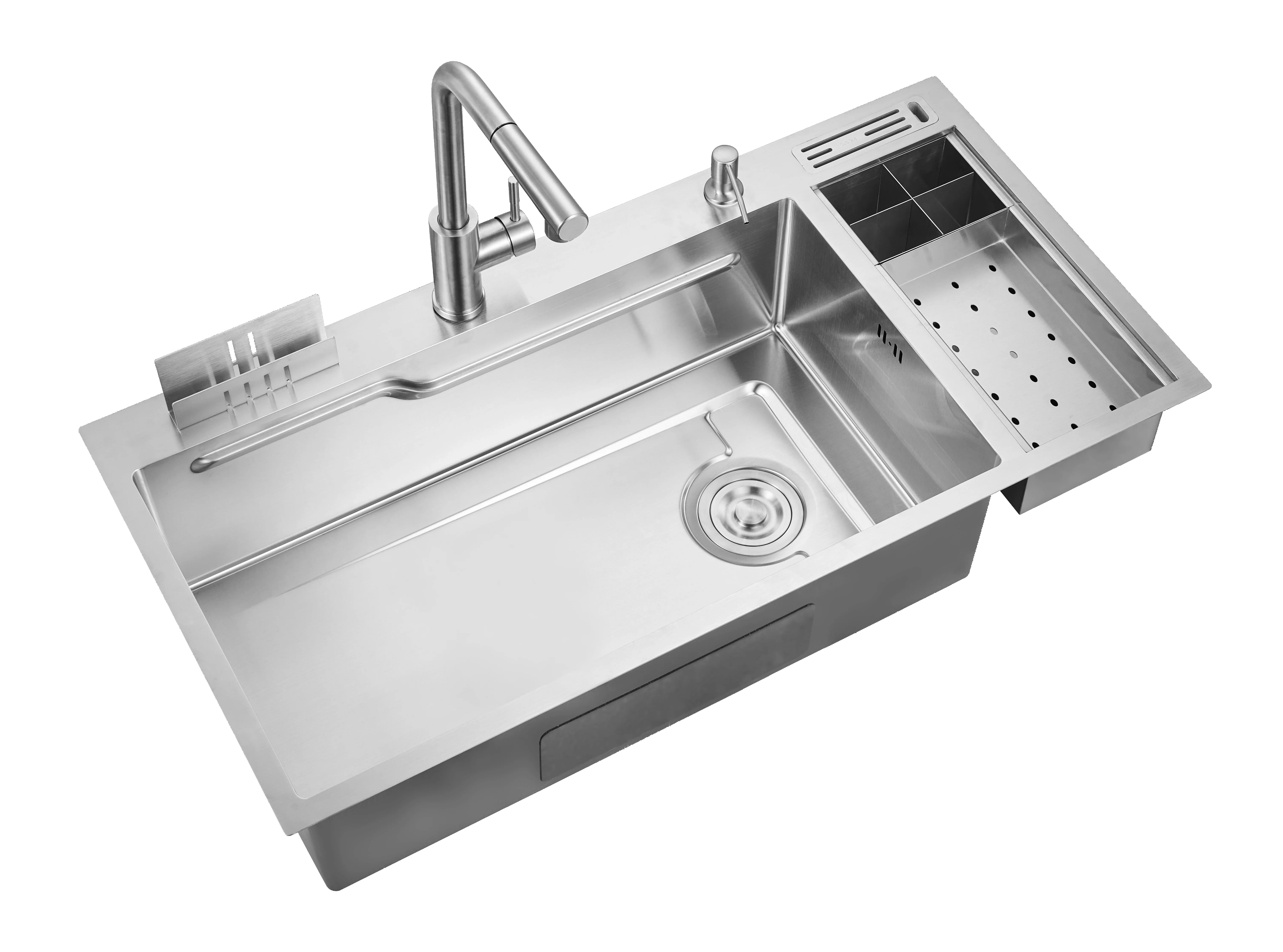 Tik Tok Trends Multifunctional Sinks Waterfall Kitchen Handmade Sink Stainless Sink With Colander Cup Washer Customized Sizes supplier