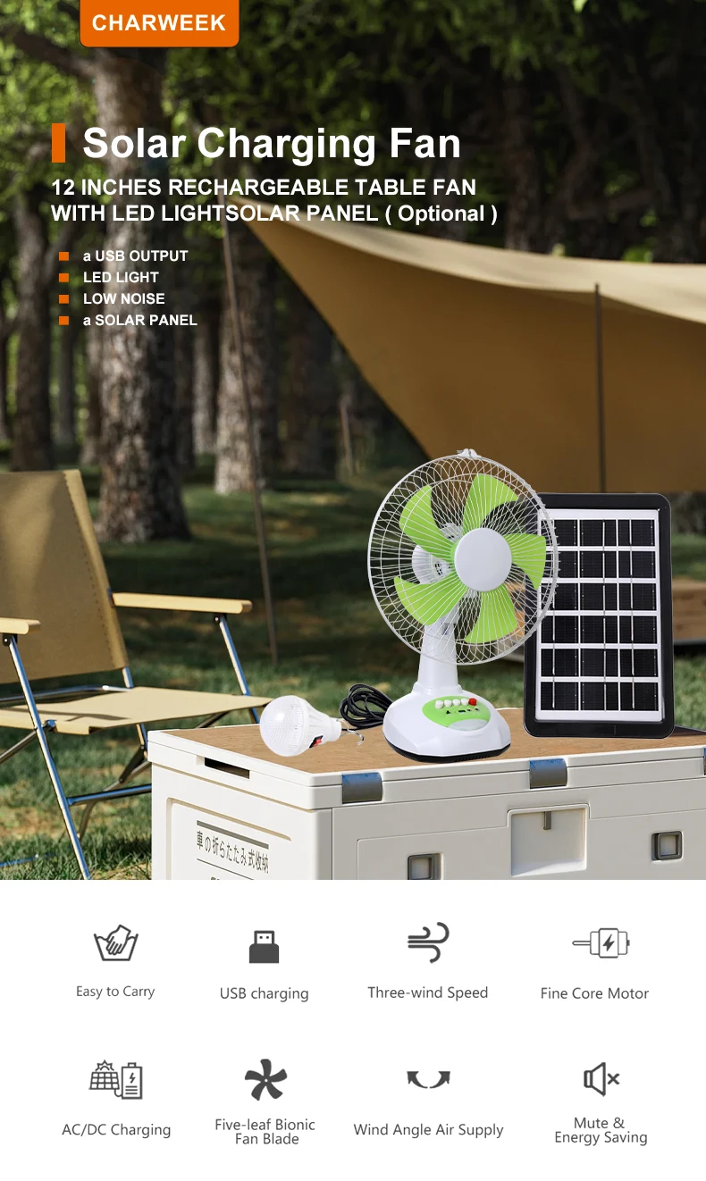 12inch solar rechargeable fan for home solar fan with led light solar fan with solar panel