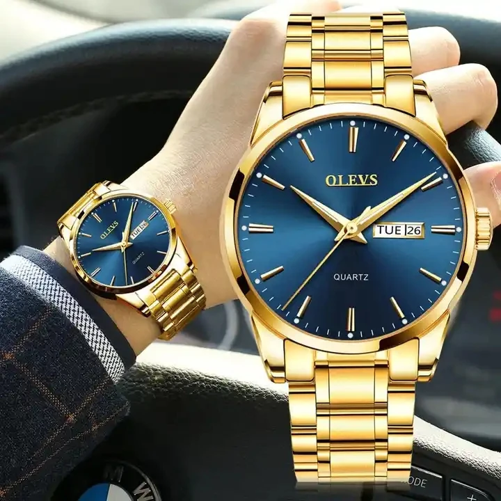 OLEVS Orologio da Uomo 6898 in Acciaio Inossidabile Dorato, Impermeabile, al Quarzo, Tecnologia Avanzata, Luminoso, Moda di Lusso, Regalo