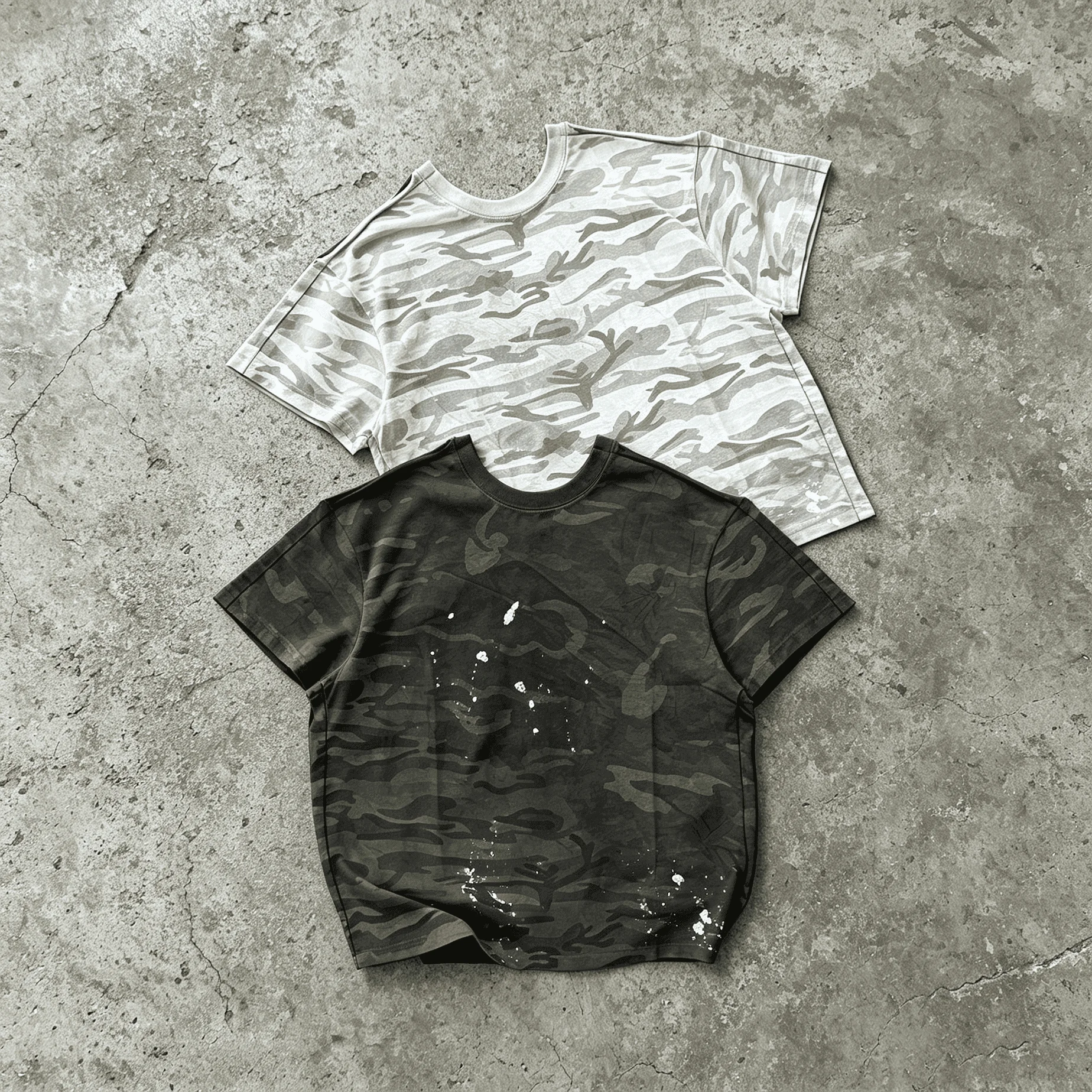 Custom Y2K Camo Cropped T Shirt Mens Oversized Heavyweight Cotton Streetwear Splash Ink Retro Casual Hip Hop Tee gallery 3
