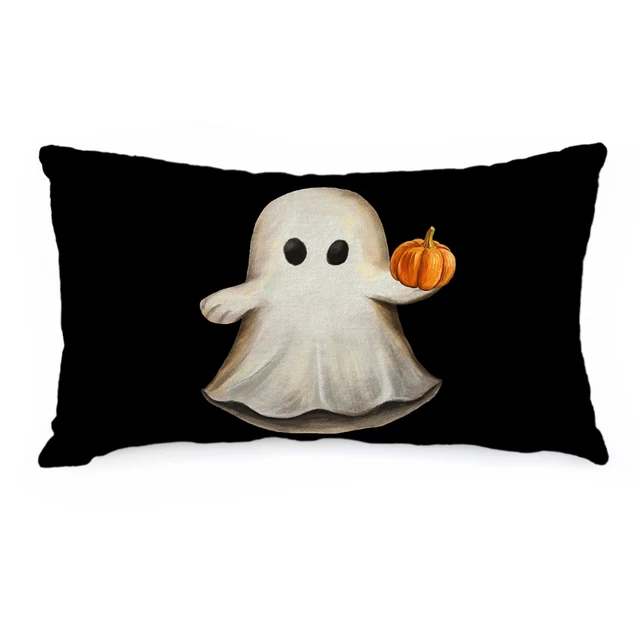 GEEORY Halloween Pillow Cover 12X20 Inch Ghost Pumpkin Decoration Holiday Farmhouse Pillow Case for Home Sofa Couch (Black)