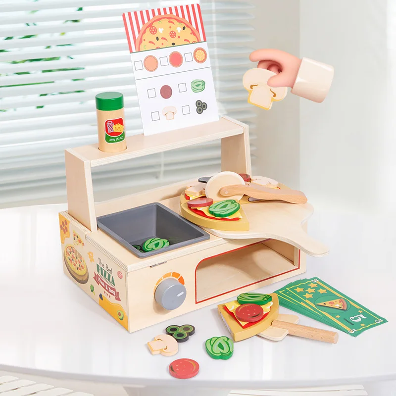 Wooden Pretend Play Kitchen Pizza Oven Toy Education DIY Cooking Simulation Store Toy Simulation Pizza Oven Toy