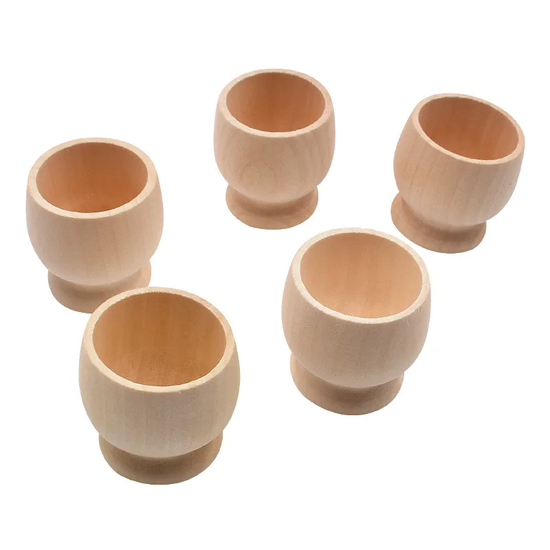 Polished Small Wooden Eggs Cup Mini Wood Cups for Kids DIY Painting Eco-Friendly Easter