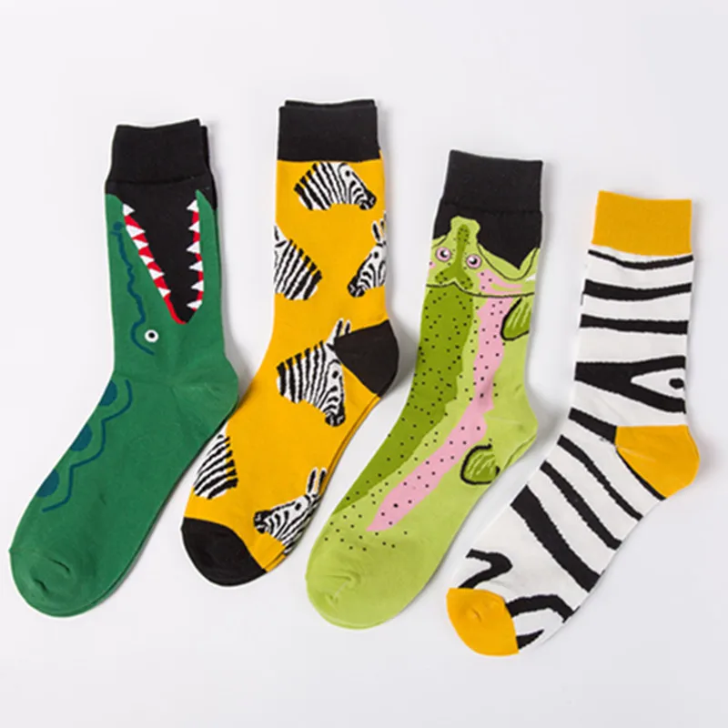 Happy Socks High Quality Combed Cotton Crocodile/Zebra Animals Funny Sock 