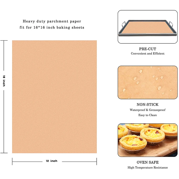 12X16 Inch Parchment Paper Sheets Pre Cut Unbleached Baking Paper Heavy  Duty &