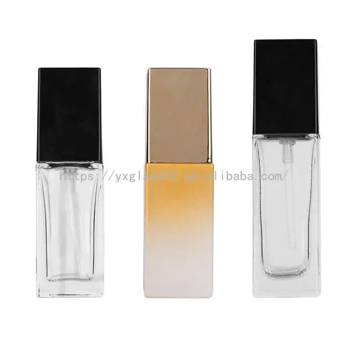 OEM 10ml15ml20ml50ml100ml flat shoulder rectangle essential oil/perfume empty glass bottle support custom cap color with reducer details