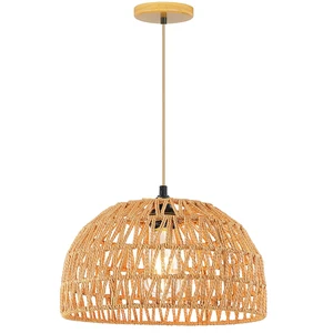Rattan Pendant Light Fixture Woven Hanging Ceiling Bamboo Wicker Chandelier for Corridor