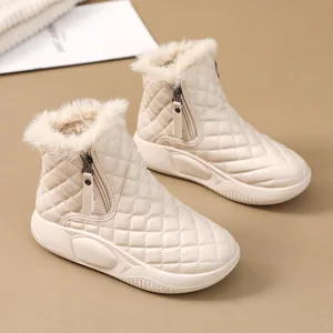 XQ5859 Women's New Comfortable Winter Snow Boots Waterproof Lace-Up Flat Bottom PVC Cotton Shoes Short Warm Design