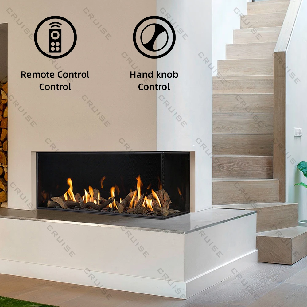 CRUISE Intelligent Remote Control 915x483x534mm Double Row Flame Double-Sided Transparent to See Fire Decorating Gas Fireplace