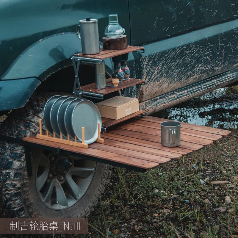 Outdoor Camping Folding Car Side Table Portablesolid Wood Car Picnic ...
