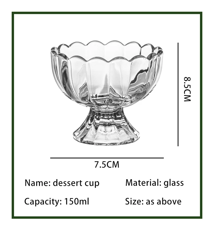 Modern Round Floral Design Glass Ice Cream Cups Bowls Simple Drinkware