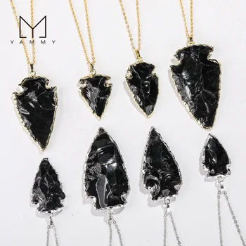 Black Obsidian Agate Stone Arrow Pendant Silver Gold Chain Other Fashion Necklaces