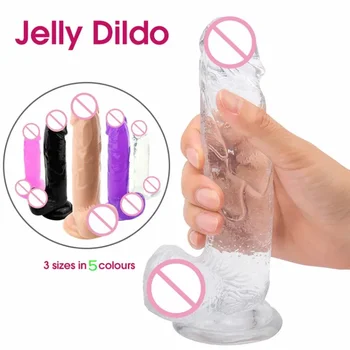 Realistic Clear Dildo 8.6 inch Transparent Small Glans Big Thick Dildo with Suction Cup Flexible Jelly Penis Dong Sex Toys
