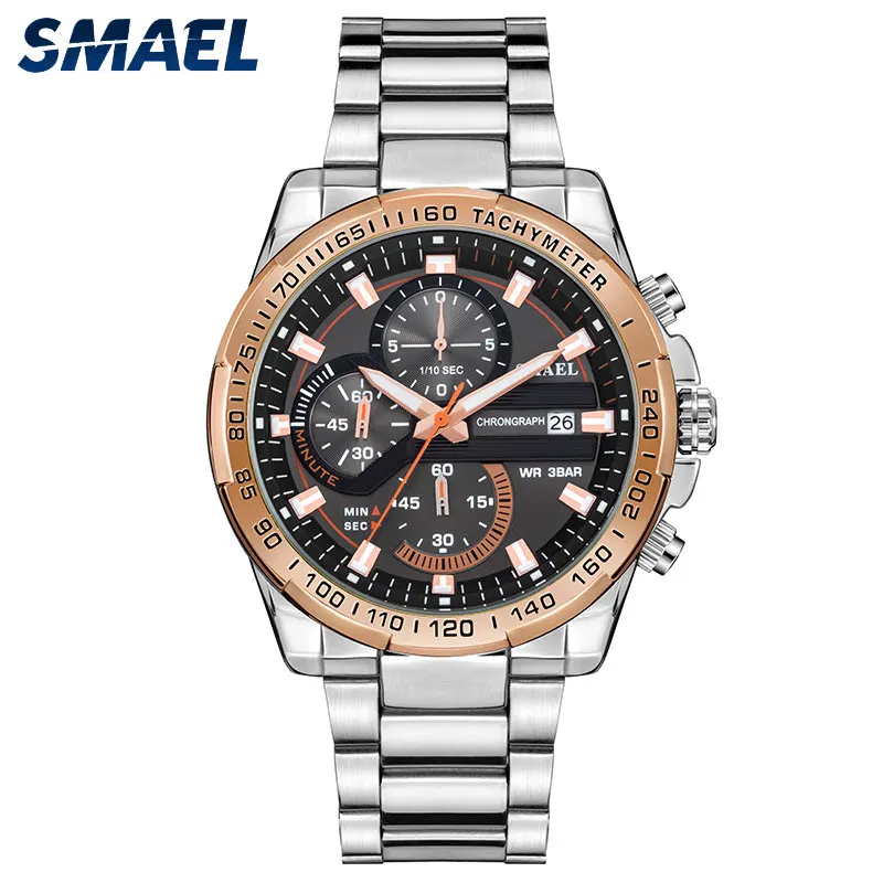 SMAEL 9089 Analog Quartz Watch Men Water Resistant Stainless Steel Wrist Watch
