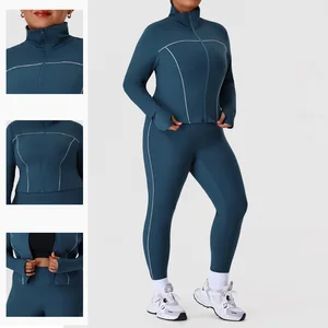 Sportswear Gym Fitness Yoga Wear Workout Clothes Outfit 2 Piece Long Sleeve Jacket Set For Women Gym Fitness Yoga Set Plus Size