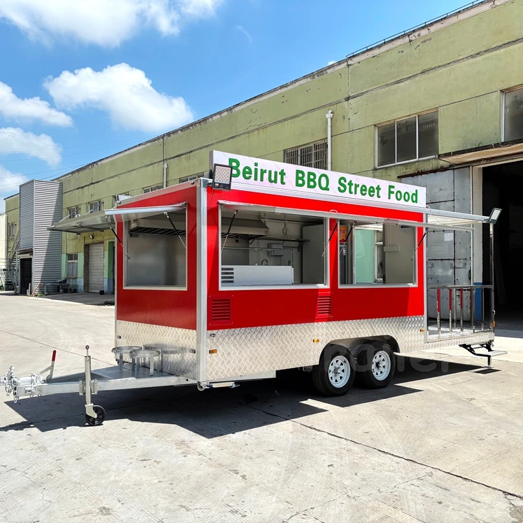 Big Mobile Coffee Charcoal Bbq Food Concession Truck Trailer Fully Equipped with Back Expandable Porch Style Grill and Smoker