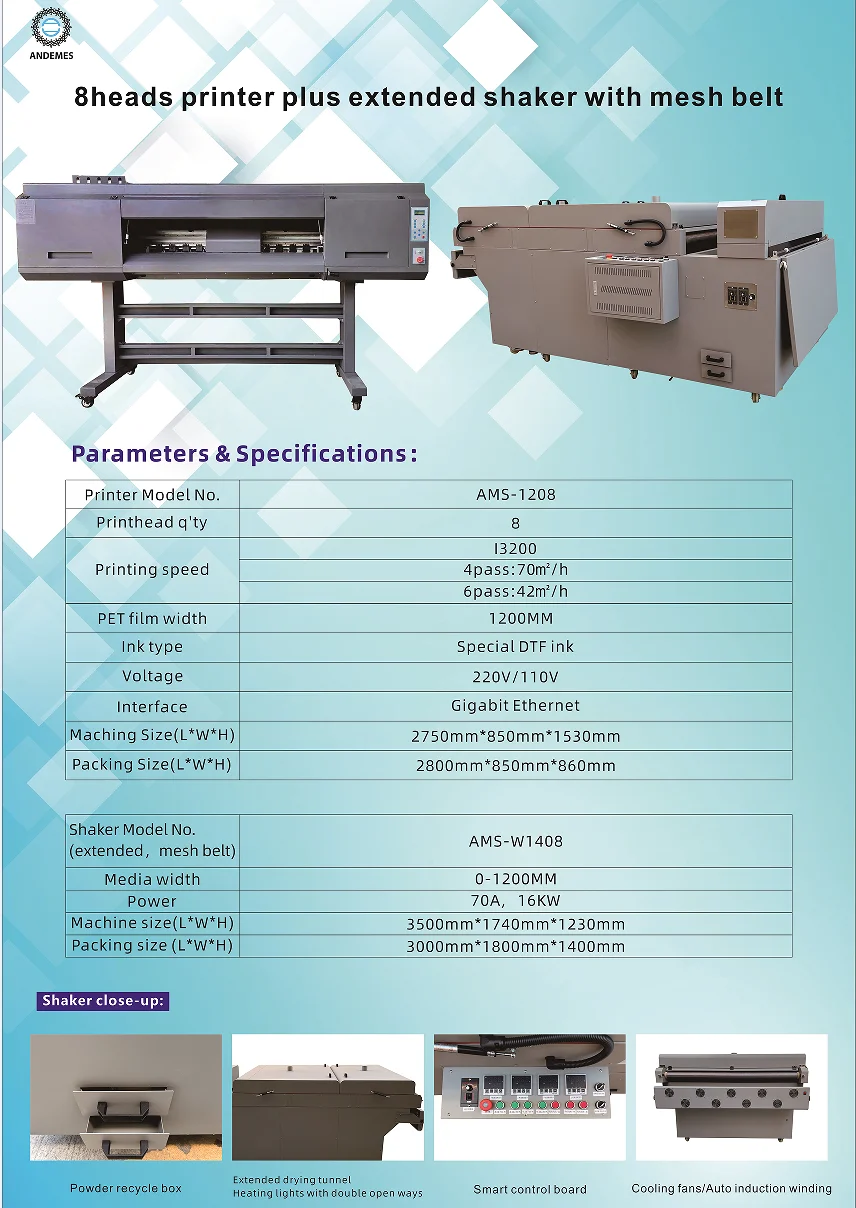 ANDEMES 60cm DTF Printer with Double 3200 / 47200 Head and 220V/110V Voltage for Multicolor Printing