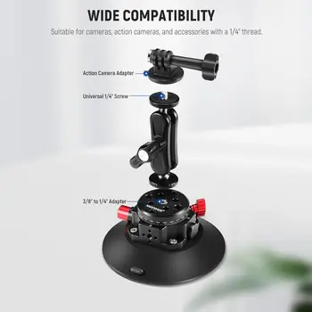 NEEWER 6"/15.2cm Camera Suction Cup Mount With Ball Head Magic Arm, Metal Suction Cup Mount on Car Windshield Dash for Camera detail image