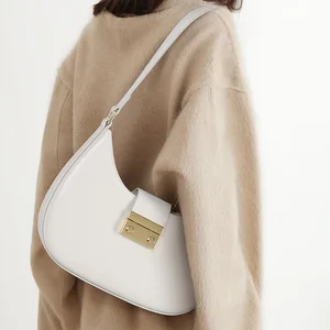 Custom Wholesale Fashion Half-moon Genuine Leather Crossbody Shoulder Underarm Bag for Women Cow Leather Handbag for Ladies