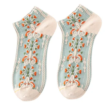 Hot Sale Custom Design Sheer Ankle Crew Socks Girls Flower Pattern Women Transparent Cotton Socks for Daily