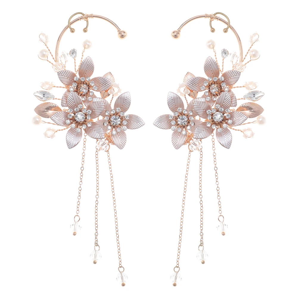 Elegant Metal Leaf Tassel Earrings for Brides