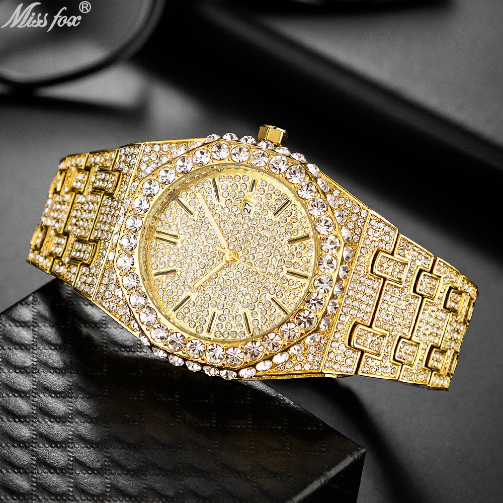 Luxury Hip Hop Iced Out Watch 18K Gold IPG Plated (NEEDS NEW BATTERY) Amazon.com: ICEDTAG Men main image 3