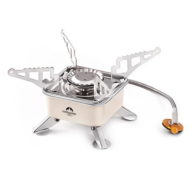 Kuangtu Outdoor Portable Square Cassette Stove Metallic Foldable Gas Stove Manual Butane Using Camping Boiling Tea Accessory