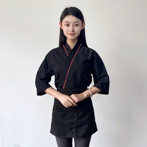 Custom Japanese Chef Waiter Uniform Kimono Style Workwear with Twill Fabric Embroidery for Izakaya & Sushi Restaurants